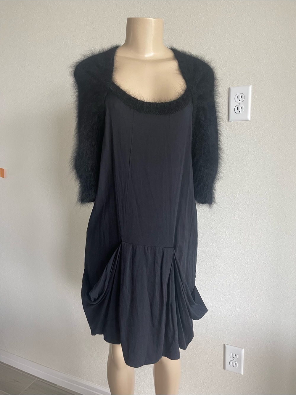 Sita Murt  Knit Sleeve Tunic Mini Dress Black  Sz S (44) viscose Angora Wool